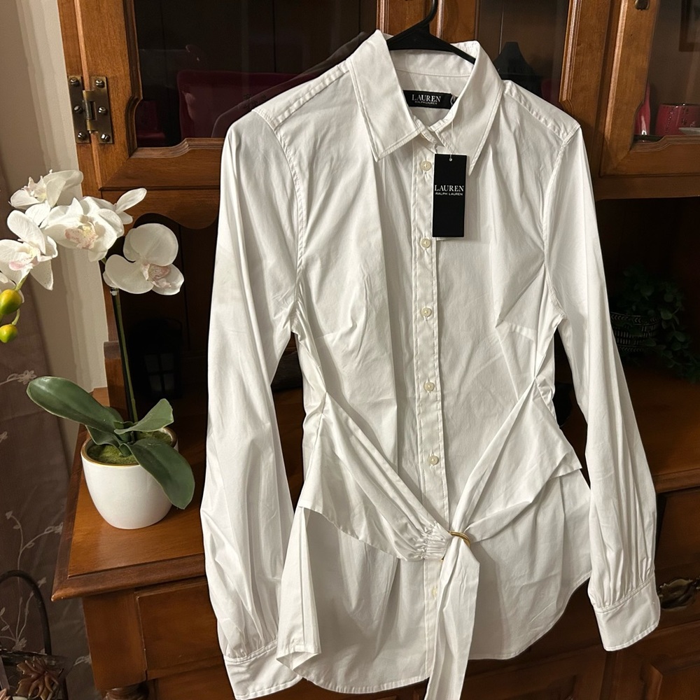 Ralph Lauren White Button-Down Tie-Waist Shirt